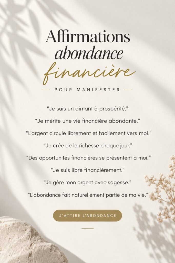 Femme méditant avec des affirmations positives sur l'abondance financière
