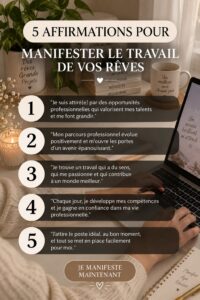 Femme positive visualisant son travail de rêve avec des affirmations.