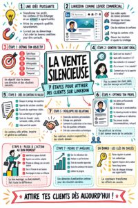 Femme d'affaires optimisant son profil LinkedIn pour attirer des clients.