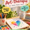 Une femme pratiquant l'art-thérapie avec des couleurs vives, symbolisant la créativité et le bien-être.