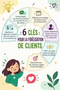 Une femme d'affaires enthousiaste échange avec ses clients pour renforcer leur fidélité.