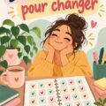 Image d'une femme en train de planifier son défi de 30 jours, entourée de fournitures de bureau.