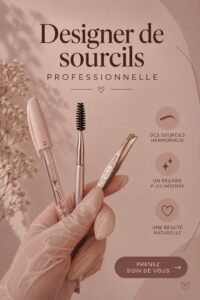 Image d'une esthéticienne en train de dessiner des sourcils sur une cliente dans un salon de beauté.