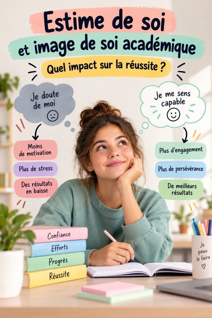 Une femme réfléchissant sur l'estime de soi et la réussite académique, illustrant le lien entre confiance personnelle et performance