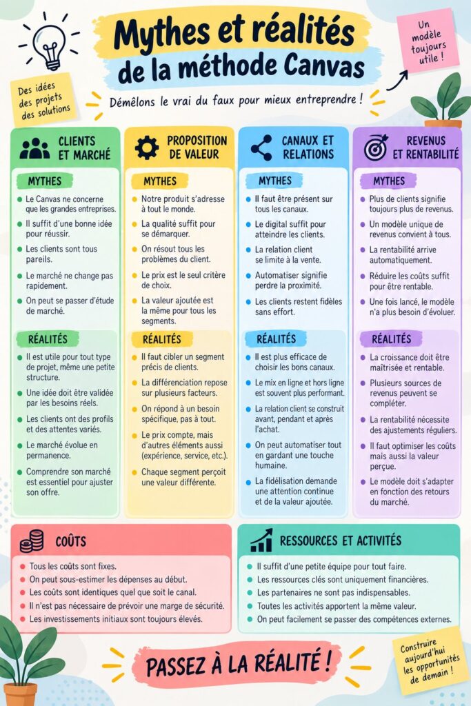 Illustration du Business Model Canvas avec ses neuf blocs essentiels pour les entrepreneurs.