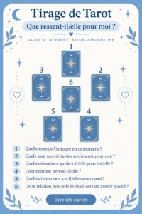 Un tirage de tarot sur une table, avec des cartes disposées pour explorer les sentiments amoureux.